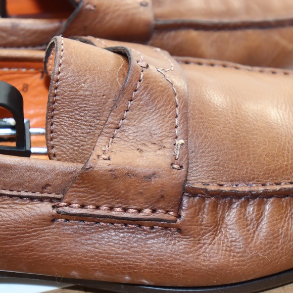 Santoni Leather Penny Loafers 8 Brown‎ Mens Italian Dress Shoes Luxury main image 4